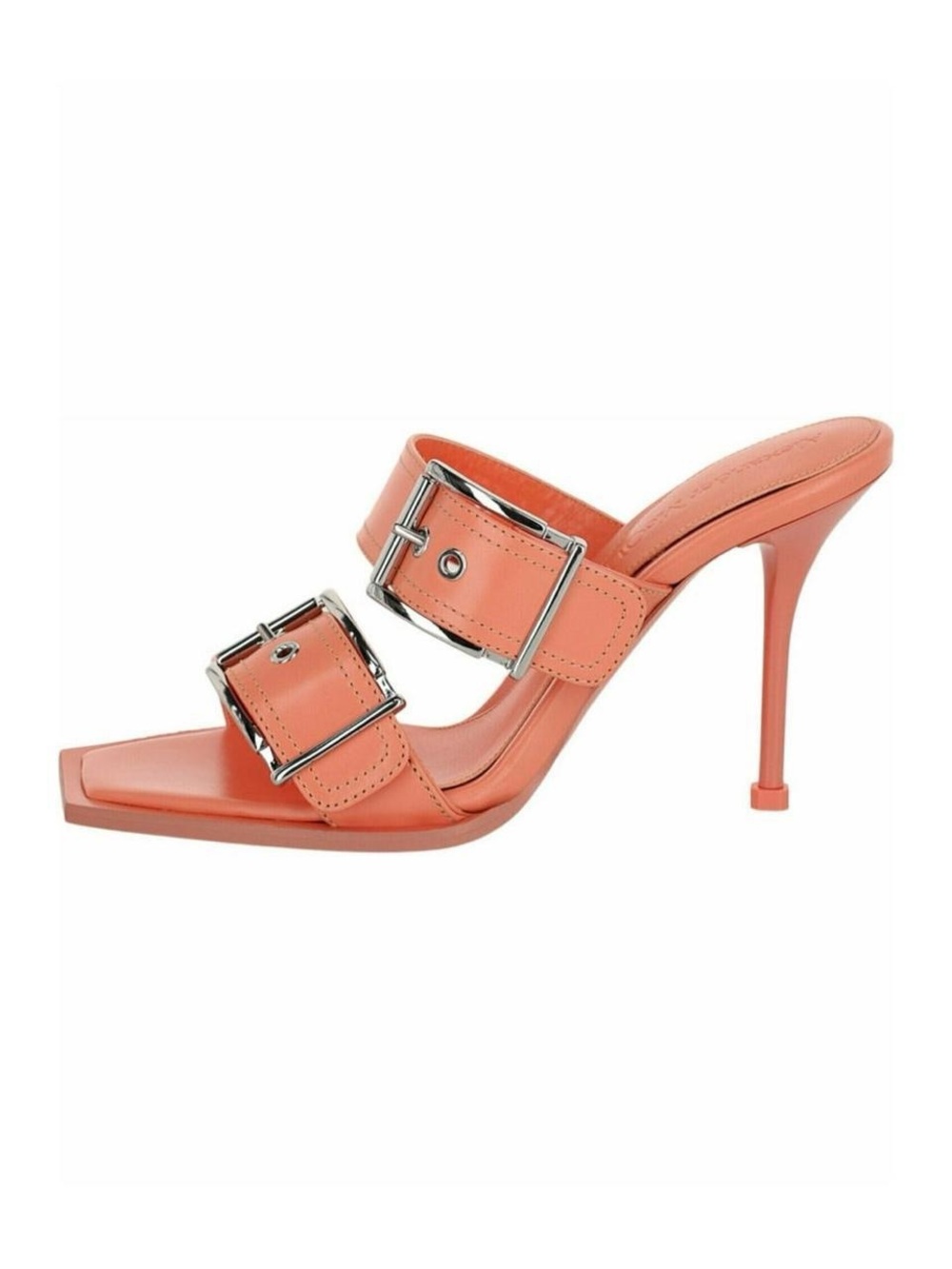 NIB Alexander McQueen Boxcar Coral Apricot Leather 3.5” Heel Mules
